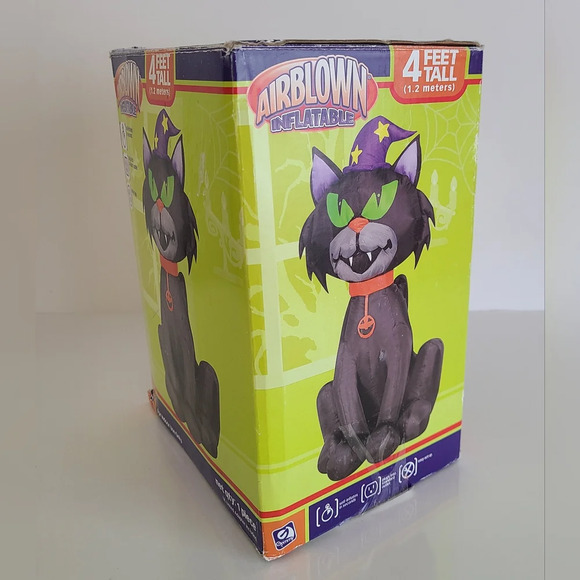 Rare 4 ft tall BLACK CAT WIZARD Airblown Inflatable by Gemmy 2007 Halloween - Picture 5 of 6